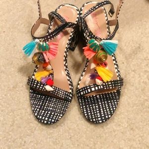 Betsey Johnson DYNAH Embellished Sandals Heels Shoes Tassel Shells MSRP $120 NEW